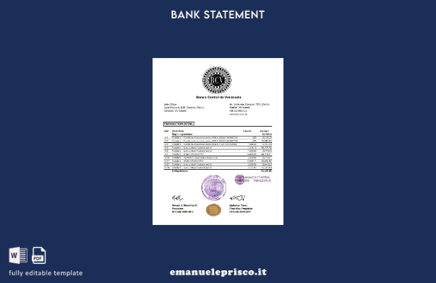 modello Excel di estratto conto bancario Venezuela Banco Central de Venezuela in
